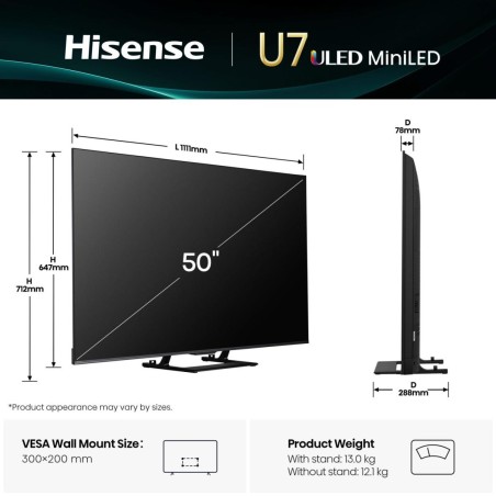 Hisense 50U7Q 50 50 4K Ultra HD 4K Ultra HD Sort